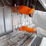 Solvent extraction testing — We measure how much material leaches out of the packaging, identify what it is, and make sure that there isn’t anything that could harm our fabric. Using extreme conditions for the test we can be confident that the packaging will stand up to normal conditions during delivery to our customers. Laboratory Extraction Testing of packaging material